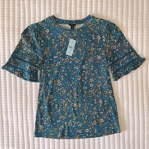 Ann Taylor Blue Floral Top with Flutter Bell Sleeves XXSP